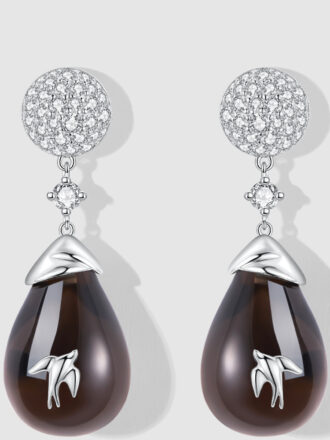 Natural Smoky Quartz Swallow Earrings - Handcrafted in Sterling Silver