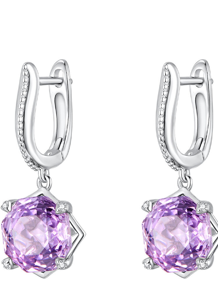 Natural Amethyst Rose Cut Sterling Silver Dangle Earrings