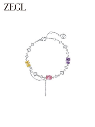 Dopamine-Inspired Rainbow CZ Stone Charm Bracelet